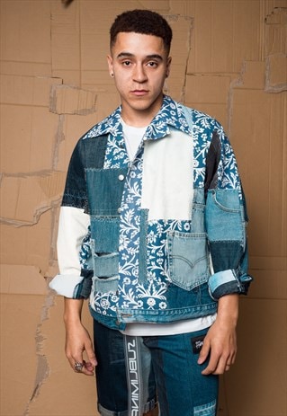 JUST HARRYPATCHWORK JACKET IN REWORKED DENIM & FLORAL PRINT