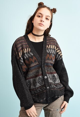 90'S RETRO JAZZY SLOUCHY GRUNGE KNIT CARDIGAN