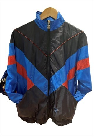 BLUE BLOCK COLOUR STRIPE 80S NO NAME SHELL JACKET