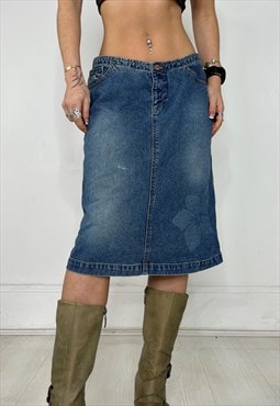 Vintage 90s Skirt Midi Boho Denim Long Y2k Oneill 2000s