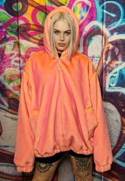 Luminous faux fur jacket detachable neon fleece pink orange