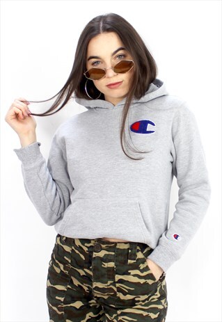 90'S RETRO GREY HOODED SWEATSHIRT