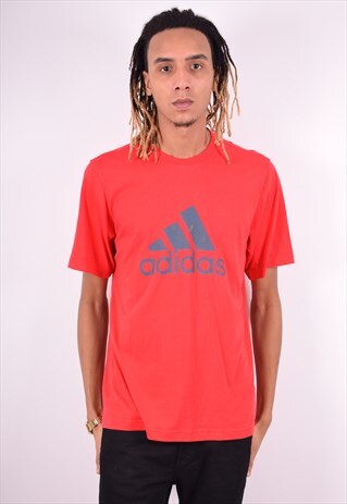 ADIDAS MENS VINTAGE T-SHIRT TOP MEDIUM RED 90'S