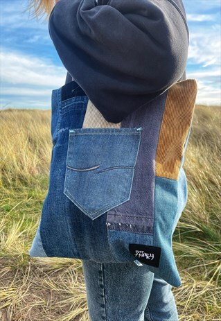 JUST HARRY TOTE BAG IN PANELLED DENIM X CORDUROY