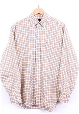 Vintage Tommy Hilfiger Shirt Beige Check Long Sleeve Retro