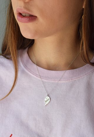 SILVER NECKLACE HALF HEART WITH BROKE ENGRAVING HANDMADE