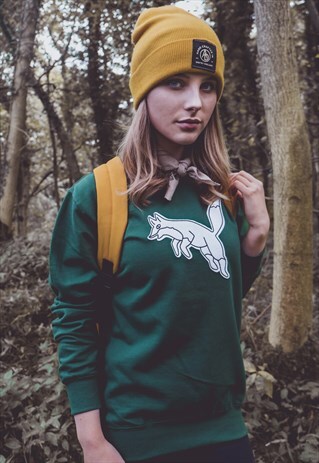 ART DISCO EMBROIDERED 'FOX' SWEATSHIRT IN HERITAGE GREEN