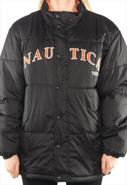 Vintage Nautica - Black Embroidered Spellout Puffer Jacket -