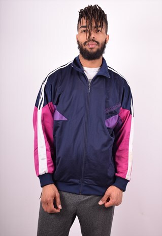 ADIDAS MENS VINTAGE TRACKSUIT TOP JACKET LARGE BLUE 90'S