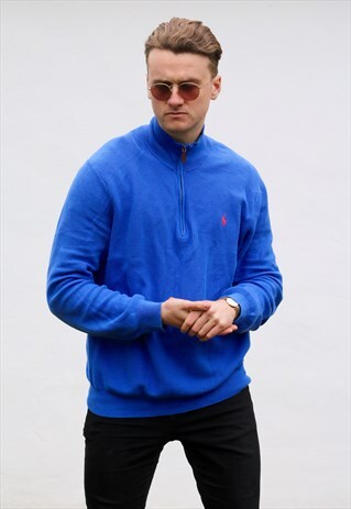 RALPH LAUREN 1/4 ZIP USA ROYAL BLUE SWEATSHIRT