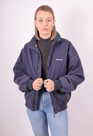 REEBOK WOMENS VINTAGE BOMBER JACKET LARGE BLUE 90S