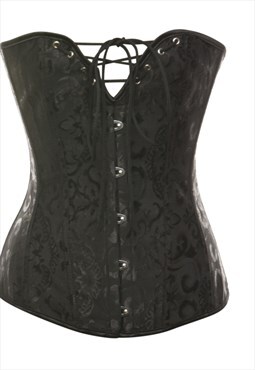 Vintage Jacquard Pattern Black Classic Boned Corset - L