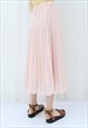 80S VINTAGE PINK PLEATED MIDI SKIRT (SIZE L-XL)