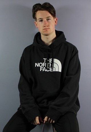 VINTAGE THE NORTH FACE HOODIE IN BLACK WITH PRINTED LOGO AND
