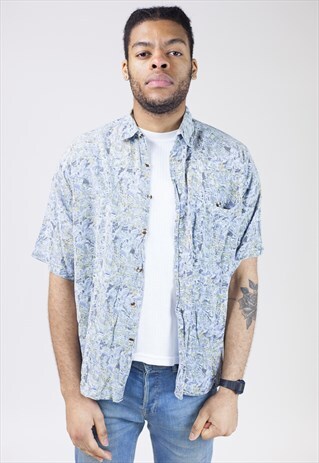 VINTAGE 90S BLUE ABSTRACT PATTERNED SHIRT