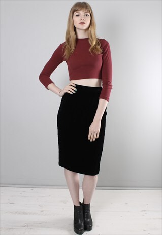 VINTAGE 80S BLACK VELVET PENCIL SKIRT