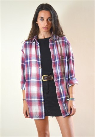 90S VINTAGE RED & BLUE FLANNEL SHIRT