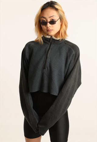 VINTAGE COLUMBIA FLEECE-LINED CROPPED 1/4 ZIP SWEATSHIRT