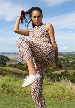Angela Cerise Geometric Print Hip Hop Trousers