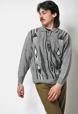 Vintage polo sweater grey colour men Retro 80s jumper