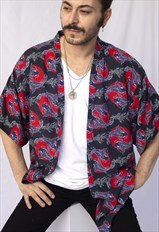 Unisex Koi Fish Patterned Short Kimono Shirt