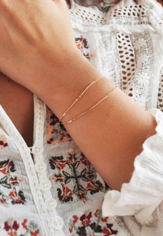 DOUBLE LAYERED CURB CHAIN BRACELET ROSE GOLD STAINLESS STEEL