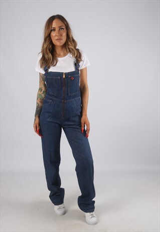 VINTAGE DENIM DUNGAREES WIDE STRAIGHT LEG UK 8 XS (H2Z)
