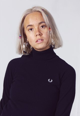 VINTAGE FRED PERRY NAVY ROLL NECK JUMPER