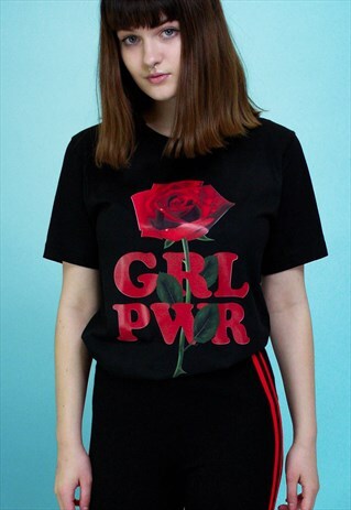 GRL PWR ROSE SLOGAN T SHIRT