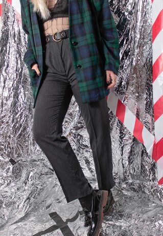 90S GRUNGE Y2K GOTH HIGH WAIST BLACK PIN-STRIPE CIGAR PANTS