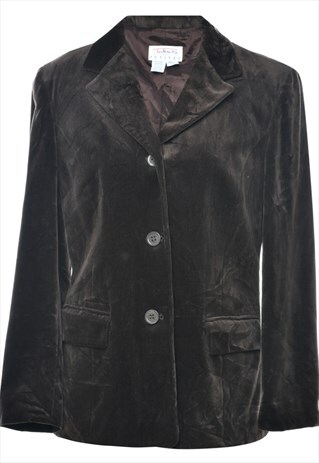 BEYOND RETRO VINTAGE PETITES VELVET DARK BROWN BLAZER - M