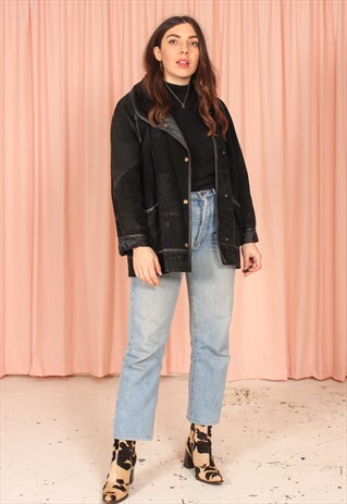VINTAGE 70S SHEARLING COAT IN BLACK