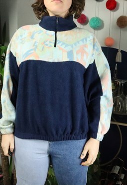 Vintage Retro Abstract Print Fluffy Teddy Bear Fleece Jacket