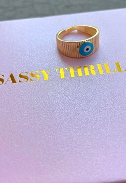 Yolanda Evil Eye Signet Ring - Blue