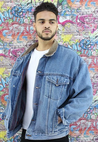 WRANGLER MID BLUE VINTAGE BLANKET LINED DENIM JACKET