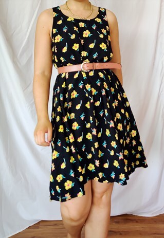 VINTAGE BLACK AND YELLOW FLORAL DRESS