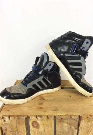 VINTAGE ADIDAS HI TOP TRAINERS BLACK & BLUE