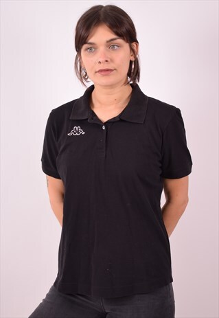 KAPPA WOMENS VINTAGE POLO SHIRT LARGE BLACK 90S