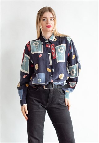 VINTAGE 80S FUNKY MULTICOLOUR SHIRT IN LONG SLEEVE