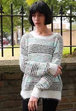 Oversized Knitted Jumper in Black, White and Multicolour Str