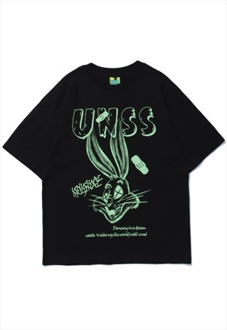 KALODIS HAND-PAINTED RABBIT PRINT LOOSE CASUAL T-SHIRT