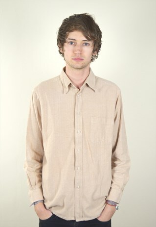 90S VINTAGE BEIGE LONG SLEEVE FLANNEL SHIRT