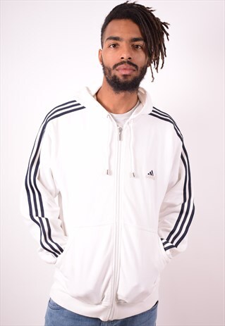 ADIDAS MENS VINTAGE HOODIE SWEATER SMALL WHITE 90S