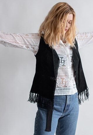VINTAGE 70S BOHO SUEDE VEST WITH FRINDGE