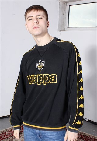 VINTAGE KAPPA ASPHALT GREY AND YELLOW SWEATSHIRT