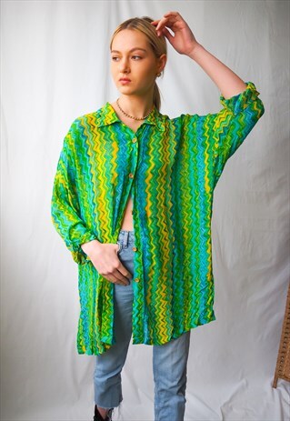 VINTAGE GREEN ZIG ZAG PATTEREND SHIRT