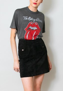 60's Vintage Ladies Black Chenille Mini Skirt With Pockets