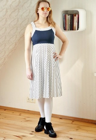 WHITE NAVY DOTS VINTAGE DRESS