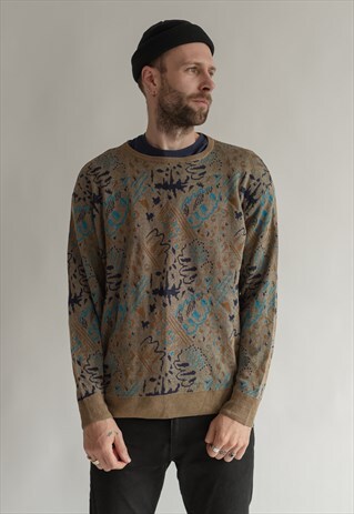 VINTAGE 80S MUSTARD ABSTRACT JUMPER