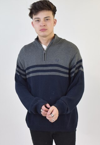 VINTAGE 90S BLUE GREY CHAPS RALPH LAUREN KNIT SWEATER